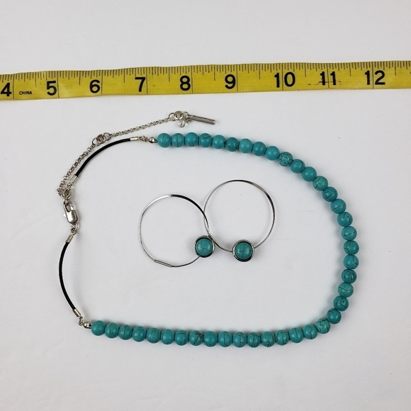 Turquoise Necklace Earrings  Set Beaded Leather Silver Kenneth Cole Adjustable - Picture 11 of 12